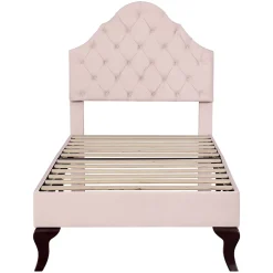 Gutent Lit adulte lit cadre à lattes en bois lit 90x200 cm lit rembourré Single velours rose