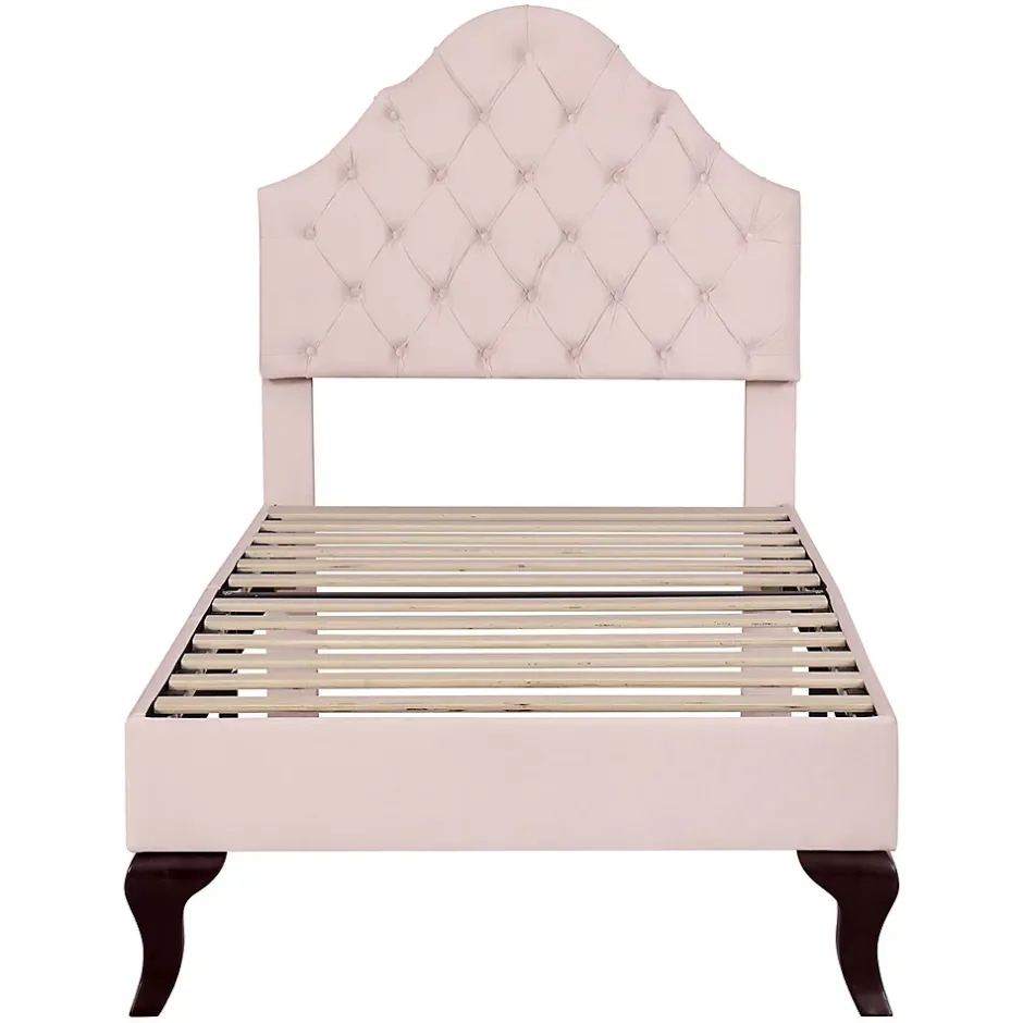 Gutent Lit adulte lit cadre à lattes en bois lit 90x200 cm lit rembourré Single velours rose