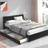 Gutent Lit adulte lit cadre à lattes en bois lit 140x200 cm lit rembourré lit 2 tiroirs lit double velours noir