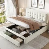 Gutent Lit adulte lit coffre lit 140x200 cm lit de rangement lit rembourré hydraulique lit 2 tiroirs lit double velours beige Hot