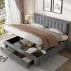 Gutent Lit adulte lit coffre lit 180x200 cm lit de rangement lit rembourré hydraulique lit 2 tiroirs lit double velours gris