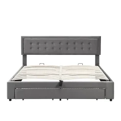 Gutent Lit adulte lit coffre lit 180x200 cm lit de rangement lit rembourré hydraulique lit 2 tiroirs lit double velours gris