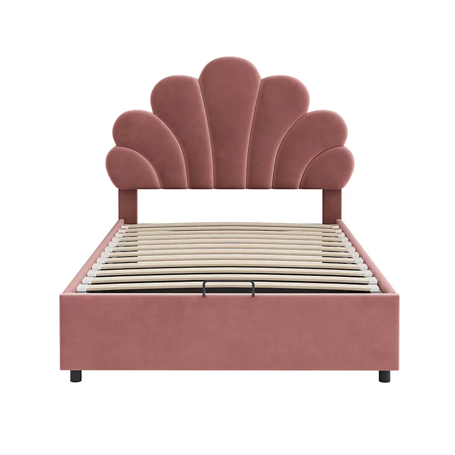 Gutent Lit adulte lit coffre lit 90x200 cm lit de rangement lit rembourré hydraulique lit cadre à lamelles Single velours rose Clearance