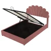 Gutent Lit adulte lit coffre lit 140x200 cm lit de rangement lit rembourré hydraulique lit cadre à lamelles lit double velours rose Sale