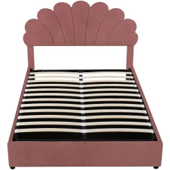 Gutent Lit adulte lit coffre lit 140x200 cm lit de rangement lit rembourré hydraulique lit cadre à lamelles lit double velours rose Sale