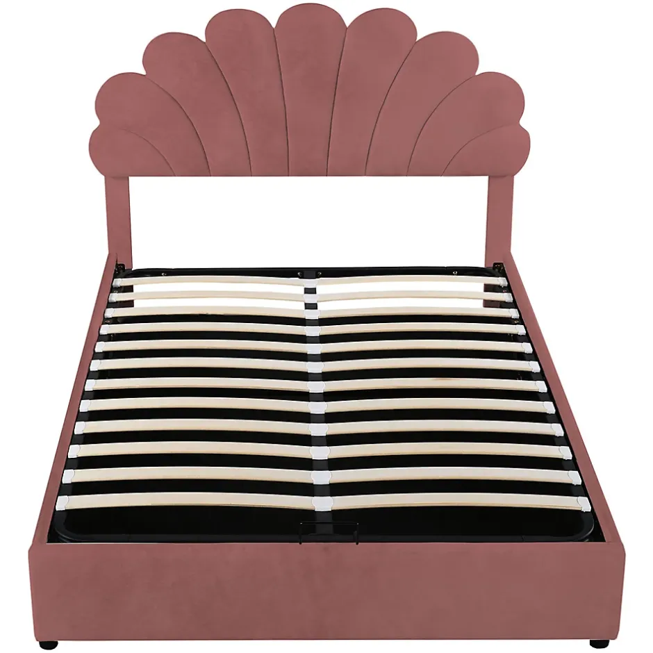 Gutent Lit adulte lit coffre lit 140x200 cm lit de rangement lit rembourré hydraulique lit cadre à lamelles lit double velours rose Sale