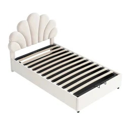 Gutent Lit adulte lit coffre lit 90x200 cm lit de rangement lit rembourré hydraulique lit cadre à lamelles Single velours beige