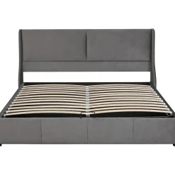 Gutent Lit adulte lit coffre lit 180x200 cm lit de rangement lit rembourré hydraulique lit en métal lit double velours gris