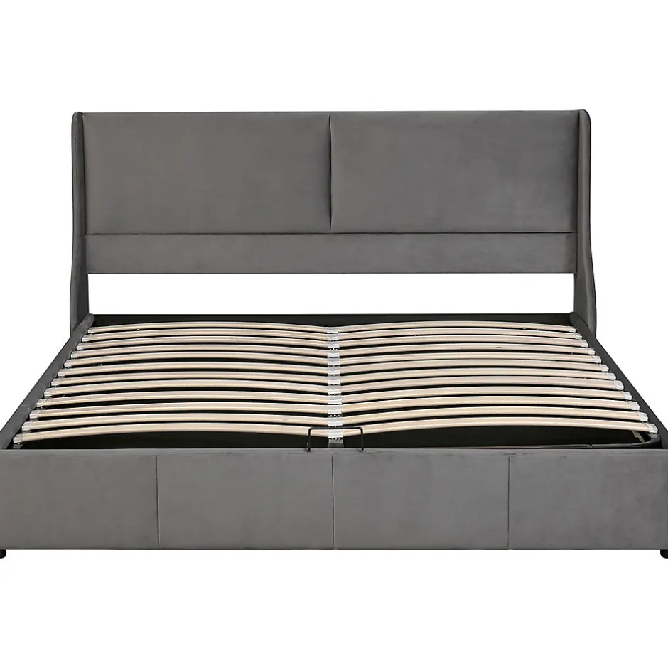 Gutent Lit adulte lit coffre lit 180x200 cm lit de rangement lit rembourré hydraulique lit en métal lit double velours gris
