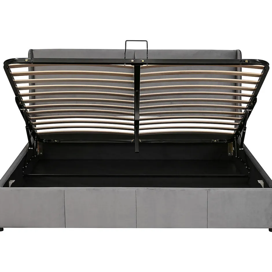 Gutent Lit adulte lit coffre lit 180x200 cm lit de rangement lit rembourré hydraulique lit en métal lit double velours gris