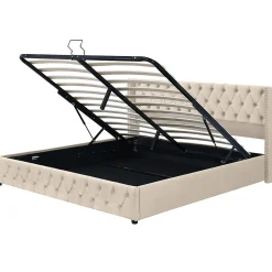 Gutent Lit adulte lit coffre lit rembourré hydraulique lit de rangement lit 160x200 cm lit en métal lit double velours beige