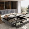 Gutent Lit adulte lit coffre lit 160x200 cm lit de rangement lit rembourré hydraulique lit 2 tiroirs lit double velours gris