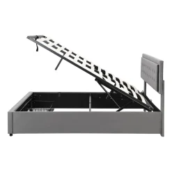 Gutent Lit adulte lit coffre lit 160x200 cm lit de rangement lit rembourré hydraulique lit 2 tiroirs lit double velours gris