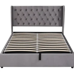 Gutent Lit adulte lit coffre lit 140x200 cm lit de rangement lit rembourré hydraulique lit en métal lit double velours gris Online
