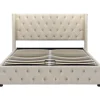 Gutent Lit adulte lit coffre lit rembourré hydraulique lit de rangement lit 140x200 cm lit en métal lit double velours beige Clearance