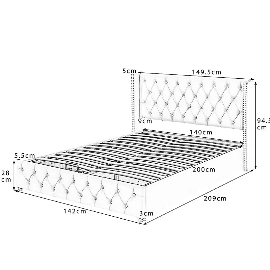 Gutent Lit adulte lit coffre lit rembourré hydraulique lit de rangement lit 140x200 cm lit en métal lit double velours beige Clearance