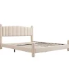 Gutent Lit adulte lit rembourré lit 180x200cm lit cadre à lattes en bois lit pieds de support cylindriques velours beige Clearance