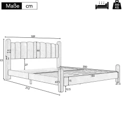 Gutent Lit adulte lit rembourré lit 180x200cm lit cadre à lattes en bois lit pieds de support cylindriques velours beige Clearance