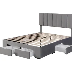 Gutent Lit adulte lit rembourré 140x200 cm, avec dossier,sommier à lattes et 4 tiroirs, velours, gris Sale