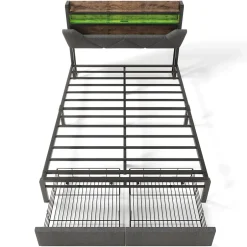 Gutent Lit adulte lit 140x200 cm avec cadre métallique lit rembourré avec éclairage led et tiroirs lit double lin gris Sale