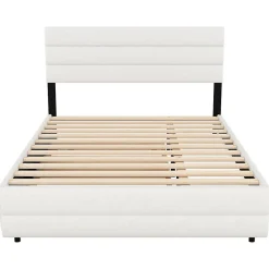Gutent Lit adulte lit 140x200 cm avec brocheuse et deux tiroirs lit double lin beige