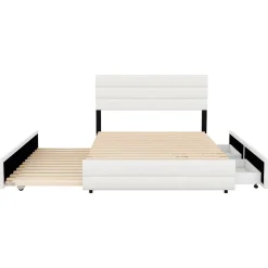 Gutent Lit adulte lit 140x200 cm avec brocheuse et deux tiroirs lit double lin beige