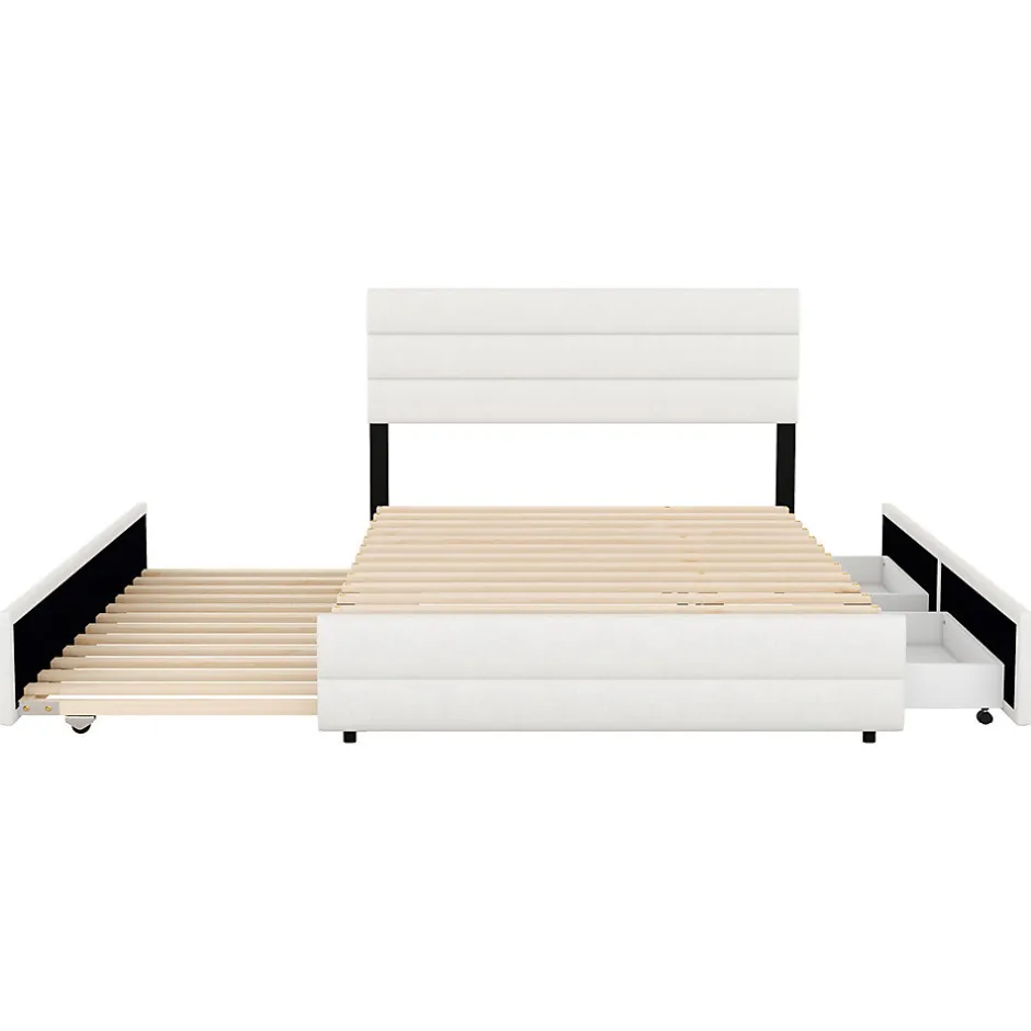 Gutent Lit adulte lit 140x200 cm avec brocheuse et deux tiroirs lit double lin beige