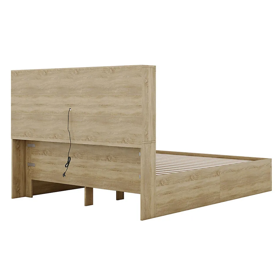 Gutent Lit adulte lit 160x200 cm avec deux tiroirs avec rangement tête de lit lit double panneau de particules Neutral