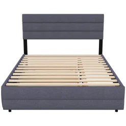 Gutent Lit adulte lit 140x200 cm avec brocheuse et deux tiroirs lit double lin gris Best