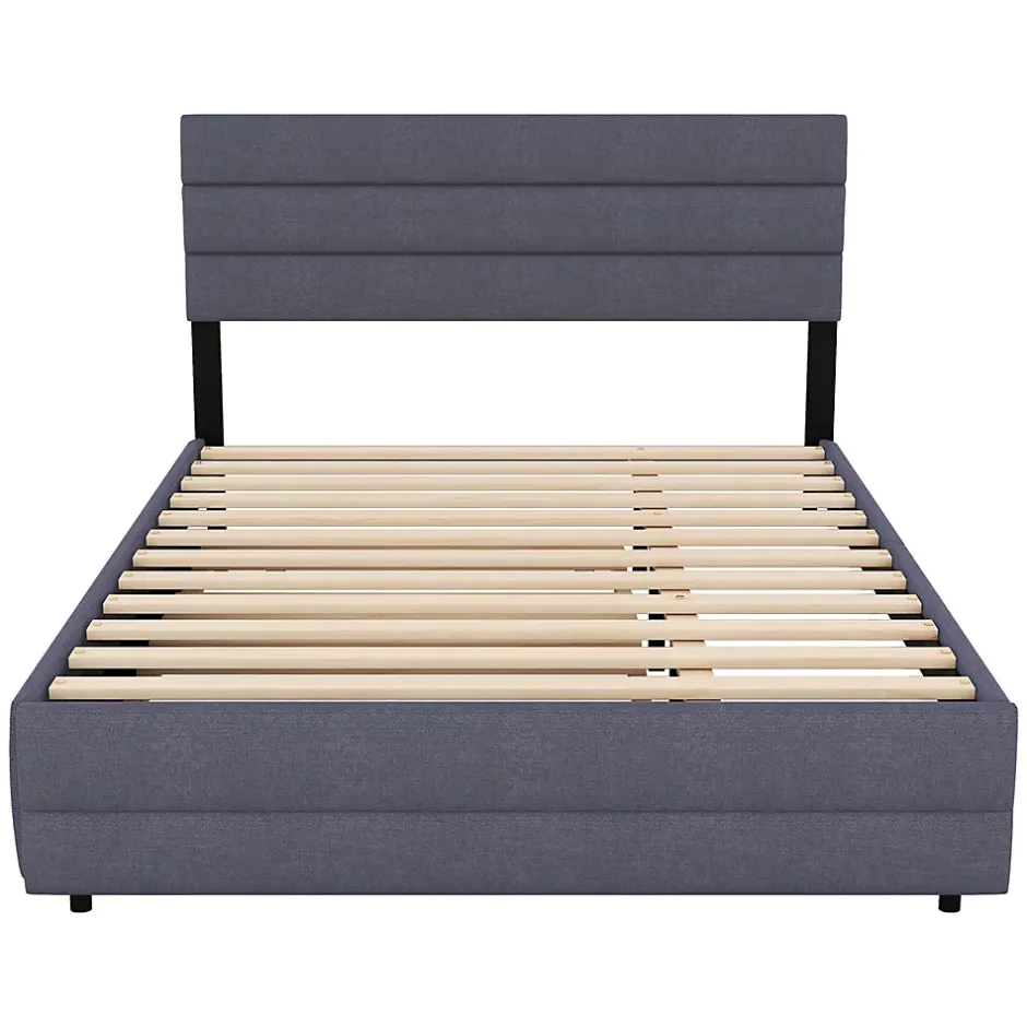Gutent Lit adulte lit 140x200 cm avec brocheuse et deux tiroirs lit double lin gris Best