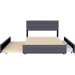 Gutent Lit adulte lit 140x200 cm avec brocheuse et deux tiroirs lit double lin gris Best