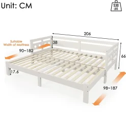 Gutent Lit adulte lit 90x200 cm lit de jour lit évolutif Single pin massif blanc Outlet