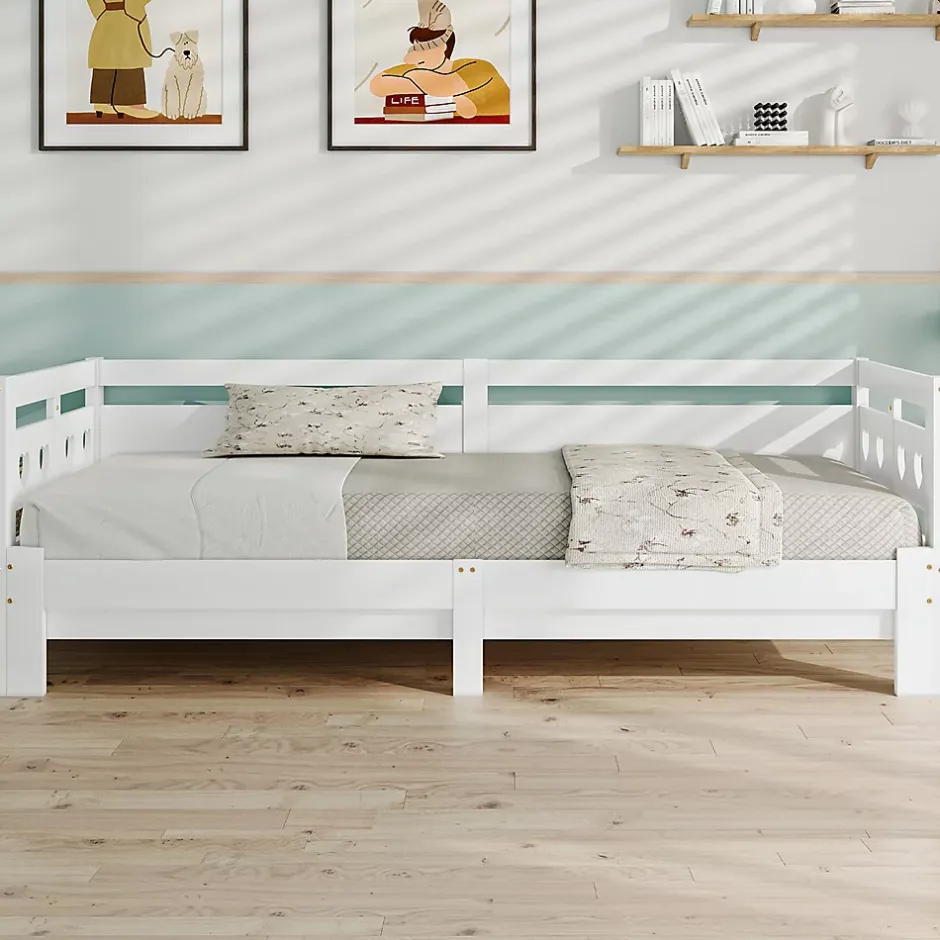 Gutent Lit adulte lit 90x200 cm lit de jour lit évolutif Single pin massif blanc Outlet