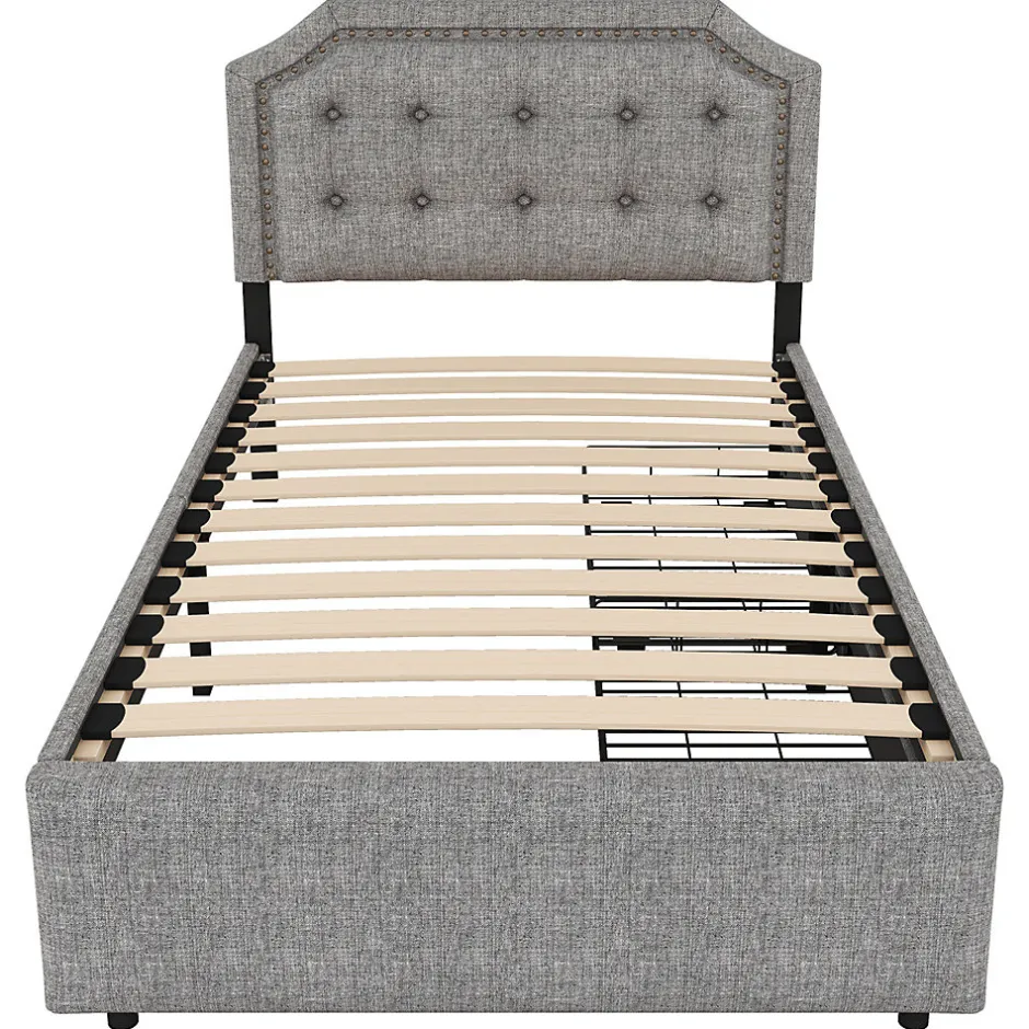 Gutent Lit adulte lit 90x200 cm lit plat lit rembourré lit 2 tiroirs Single gris