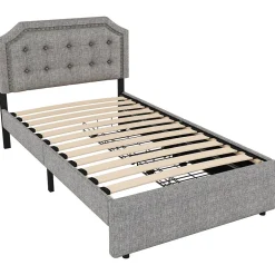 Gutent Lit adulte lit 90x200 cm lit plat lit rembourré lit 2 tiroirs Single gris