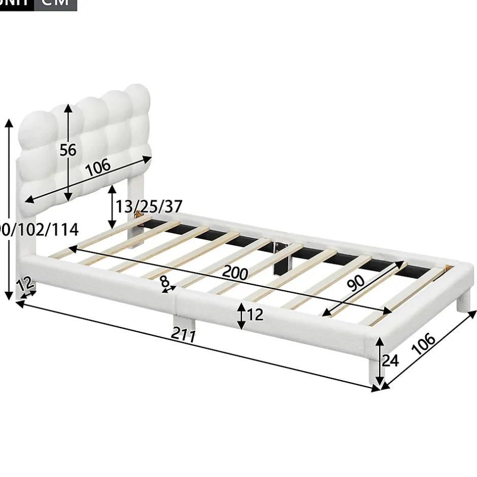 Gutent Lit adulte lit 90x200 cm lit plat lit rembourré Single blanc New