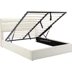 Gutent Lit adulte lit 160x200 cm lit rembourré hydraulique lit double avec sommier à lattes pu blanc crème Online