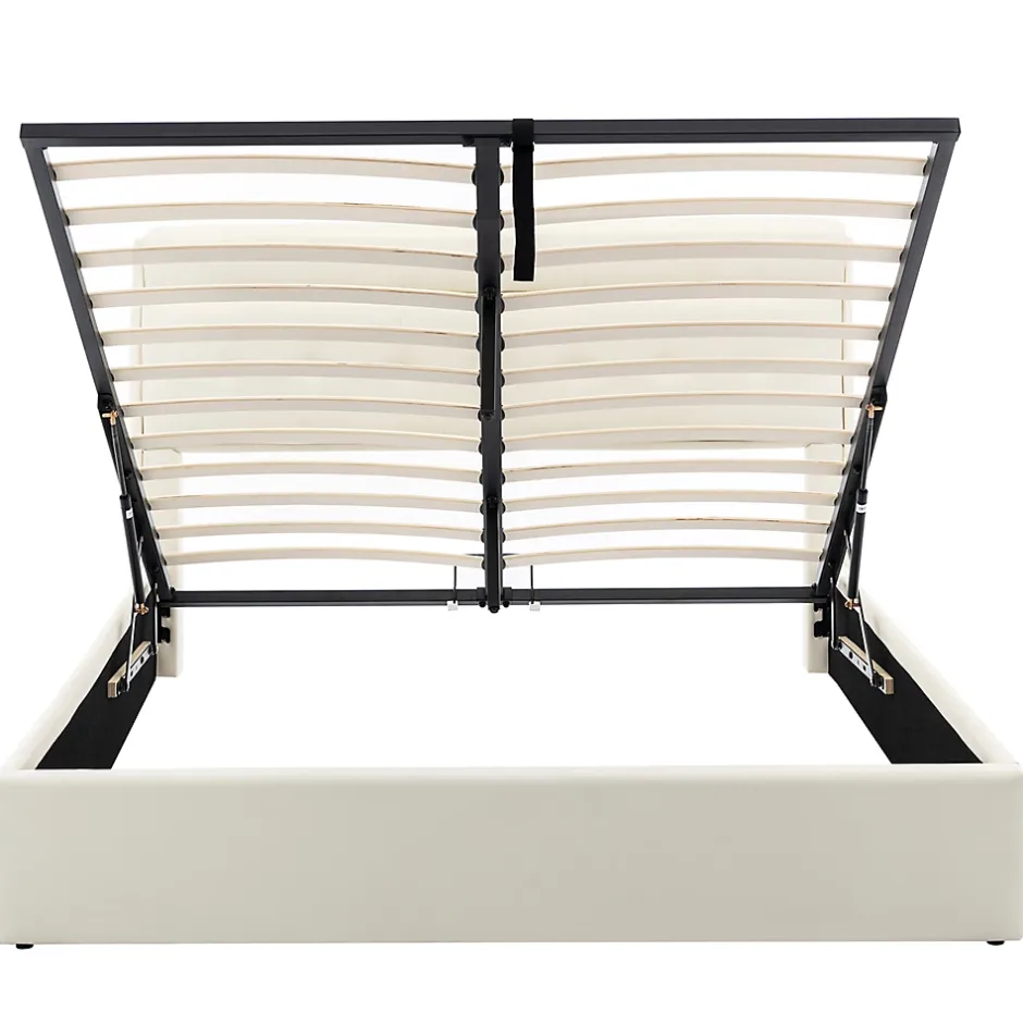Gutent Lit adulte lit 160x200 cm lit rembourré hydraulique lit double avec sommier à lattes pu blanc crème Online