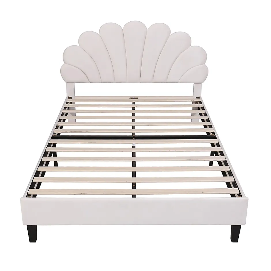 Gutent Lit adulte lit 140x200 cm lit rembourré lit cadre à lamelles lit double velours beige Best