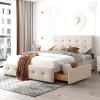 Gutent Lit adulte lit 140x200 cm lit rembourré avec tiroirs et sommier à lattes lit double velours beige