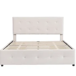 Gutent Lit adulte lit 140x200 cm lit rembourré avec tiroirs et sommier à lattes lit double velours beige