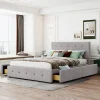 Gutent Lit adulte lit 140x200 cm lit rembourré avec tiroirs et sommier à lattes lit double velours gris