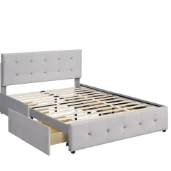 Gutent Lit adulte lit 140x200 cm lit rembourré avec tiroirs et sommier à lattes lit double velours gris