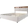 Gutent Lit adulte lit 140x200 cm lit rembourré avec quatre tiroirs avec sommier à lattes en bois lit double lin beige Sale