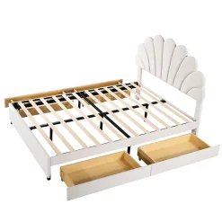 Gutent Lit adulte lit 140x200 cm lit rembourré lit cadre à lamelles lit 4 compartiments de rangement lit double velours beige Online