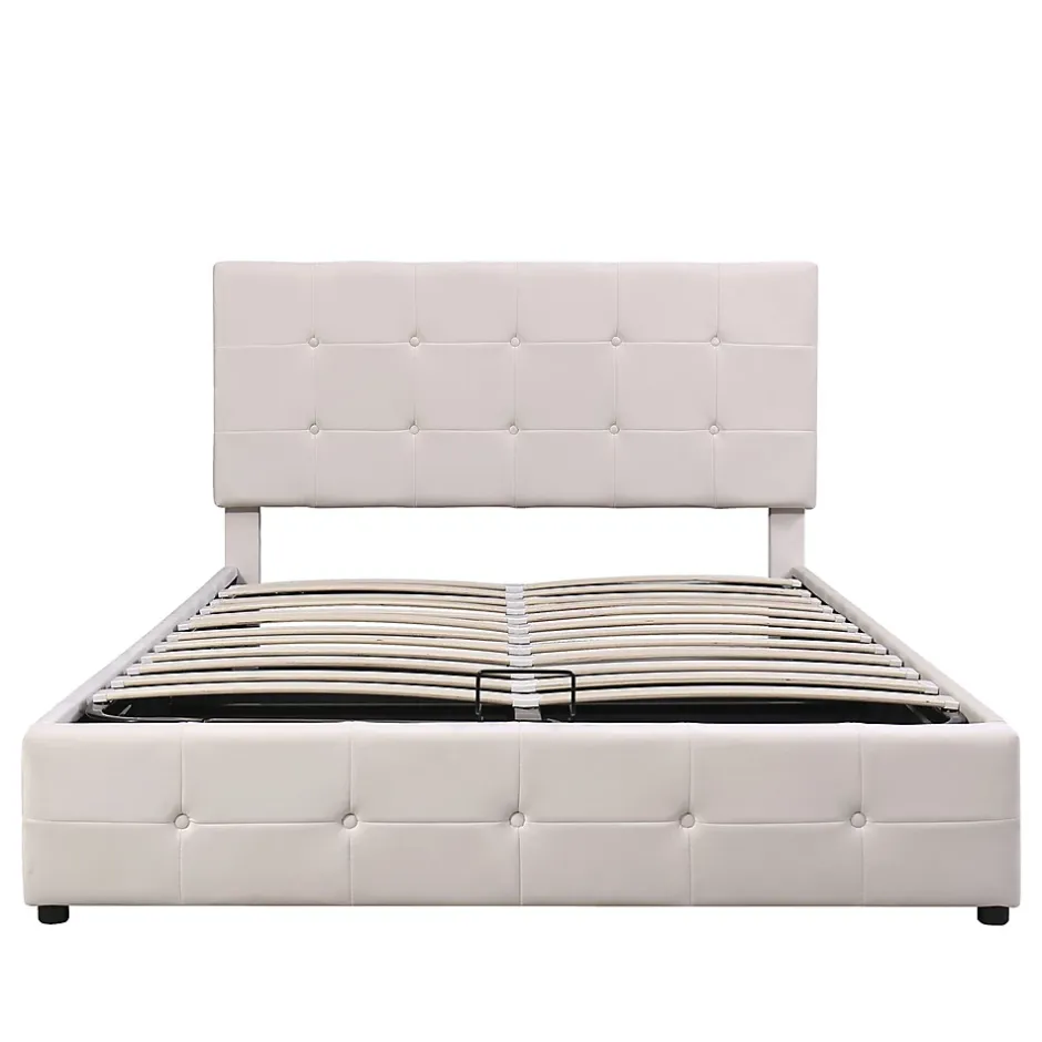 Gutent Lit adulte lit 140x200 cm lit rembourré hydraulique lit de rangement lit double velours blanc crème Sale