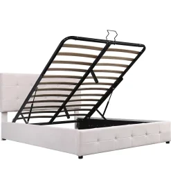 Gutent Lit adulte lit 140x200 cm lit rembourré hydraulique lit de rangement lit double velours blanc crème Sale