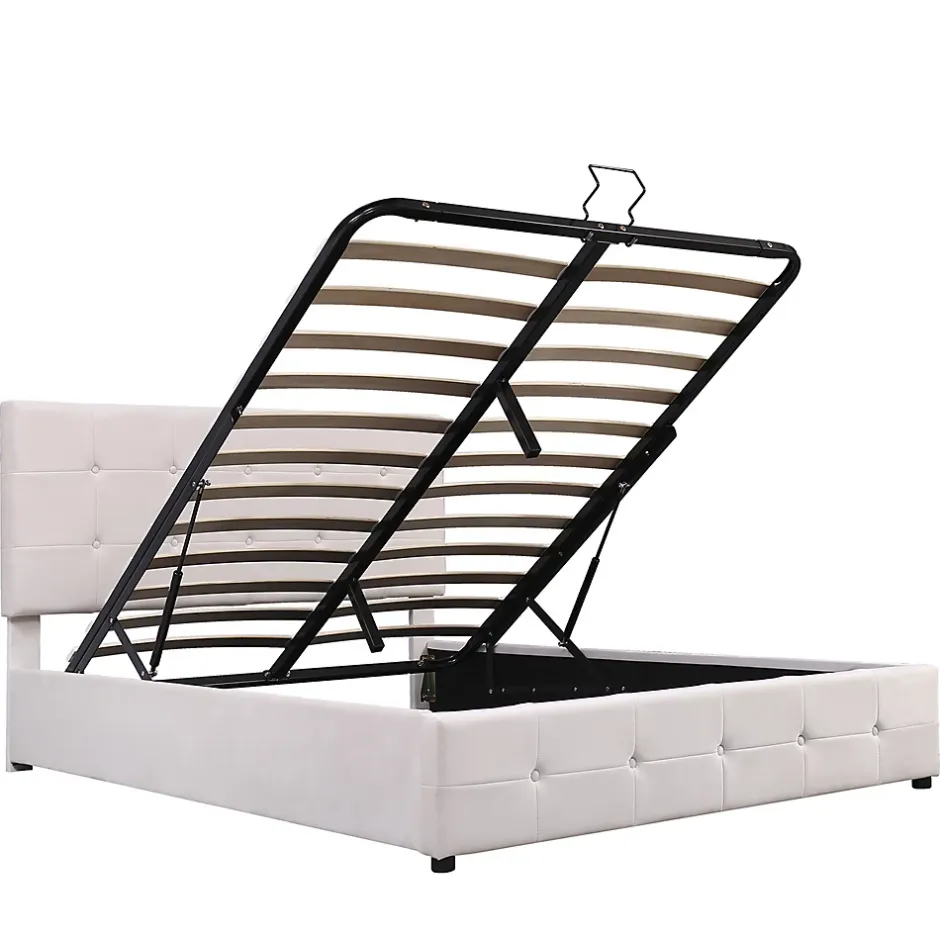 Gutent Lit adulte lit 140x200 cm lit rembourré hydraulique lit de rangement lit double velours blanc crème Sale