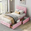 Gutent Lit adulte lit 90x200 cm lit rembourré lit 2 tiroirs lit sommier à lattes Single tissu en velours rose