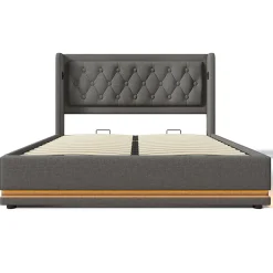 Gutent Lit adulte lit 140x200 cm lit rembourré hydraulique lit de rangement lit double coton gris